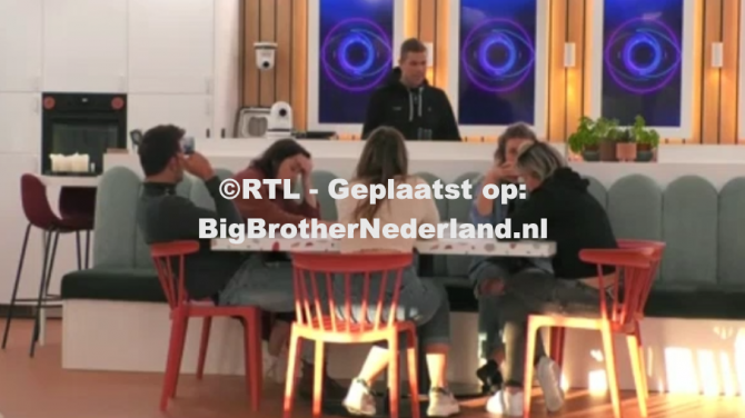 De bewoners lezen actueel nieuws uit de kranten in het Big Brother huis