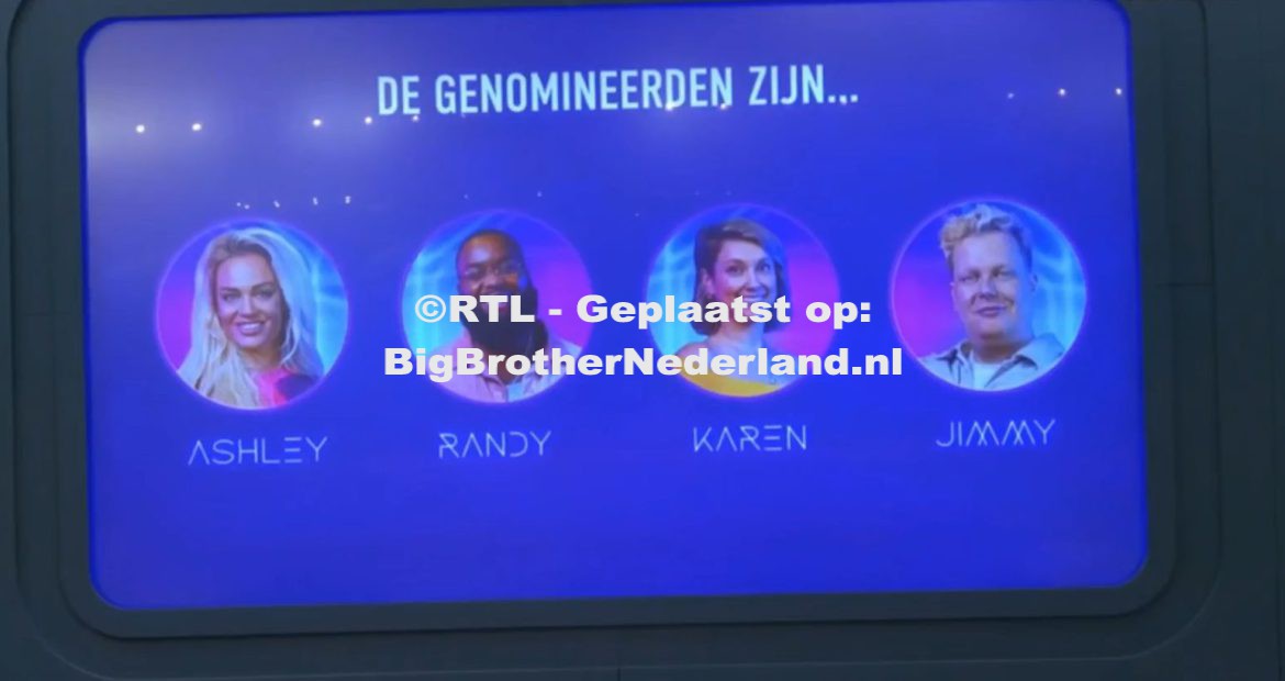 Big Brother roept de bewoners bij elkaar voor een nominatie uitslag Jimmy, Ashley, Karen en Randy genomineerd